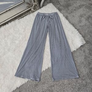 Fashion Casual Drawstring Elastic Waist Womens Stripe Wide Leg Pants. Bl…